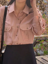 DAZY Women's Solid Color Pocket Turndown Collar Shirt, Autumn